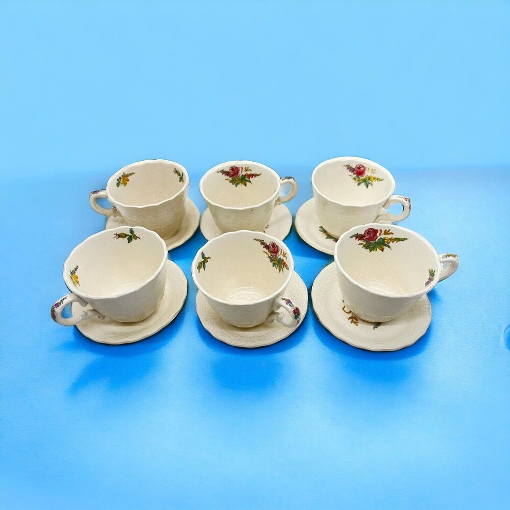Spode's Jewel Heath And Rose Tea Cups And Saucers - Set Of 6